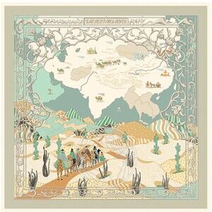 Aurora 100% Mulberry Silk The Belt and Road Square Luxury Scarf Map Print NEW